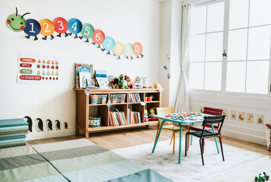 Kindergarten classroom with children learning